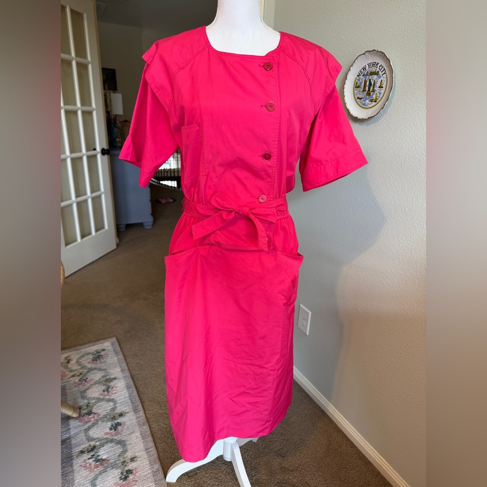 Vintage Altogether Fashions Hot Pink Button-Up Uniform Dress Size 14